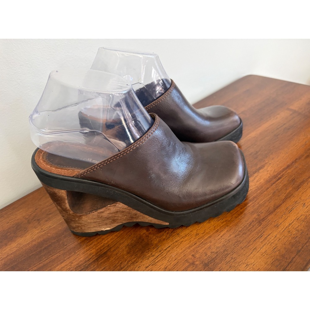 Candie's Nichola Platform Wedge Clog Brown Leather Size 8
